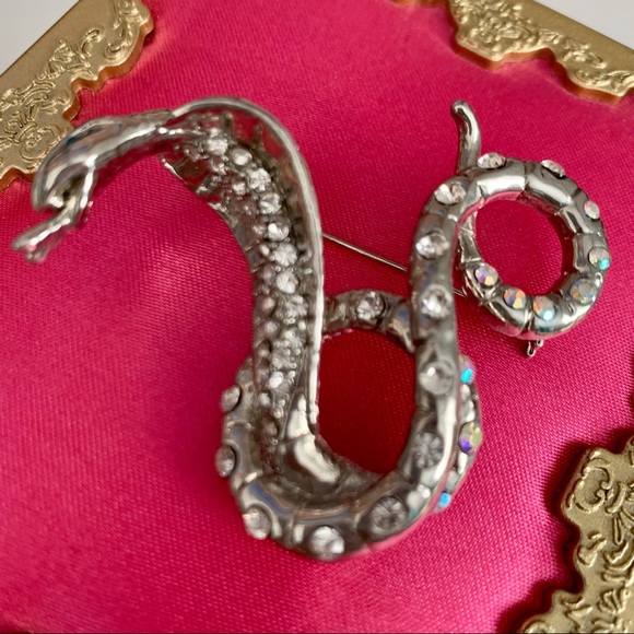 Silver Rhinestone Snake Cobra Brooch EUC - Picture 2 of 8